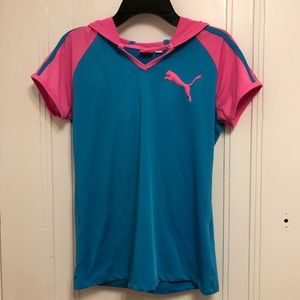 Pink and Blue Puma Short Sleeve Dry Fit with Hood